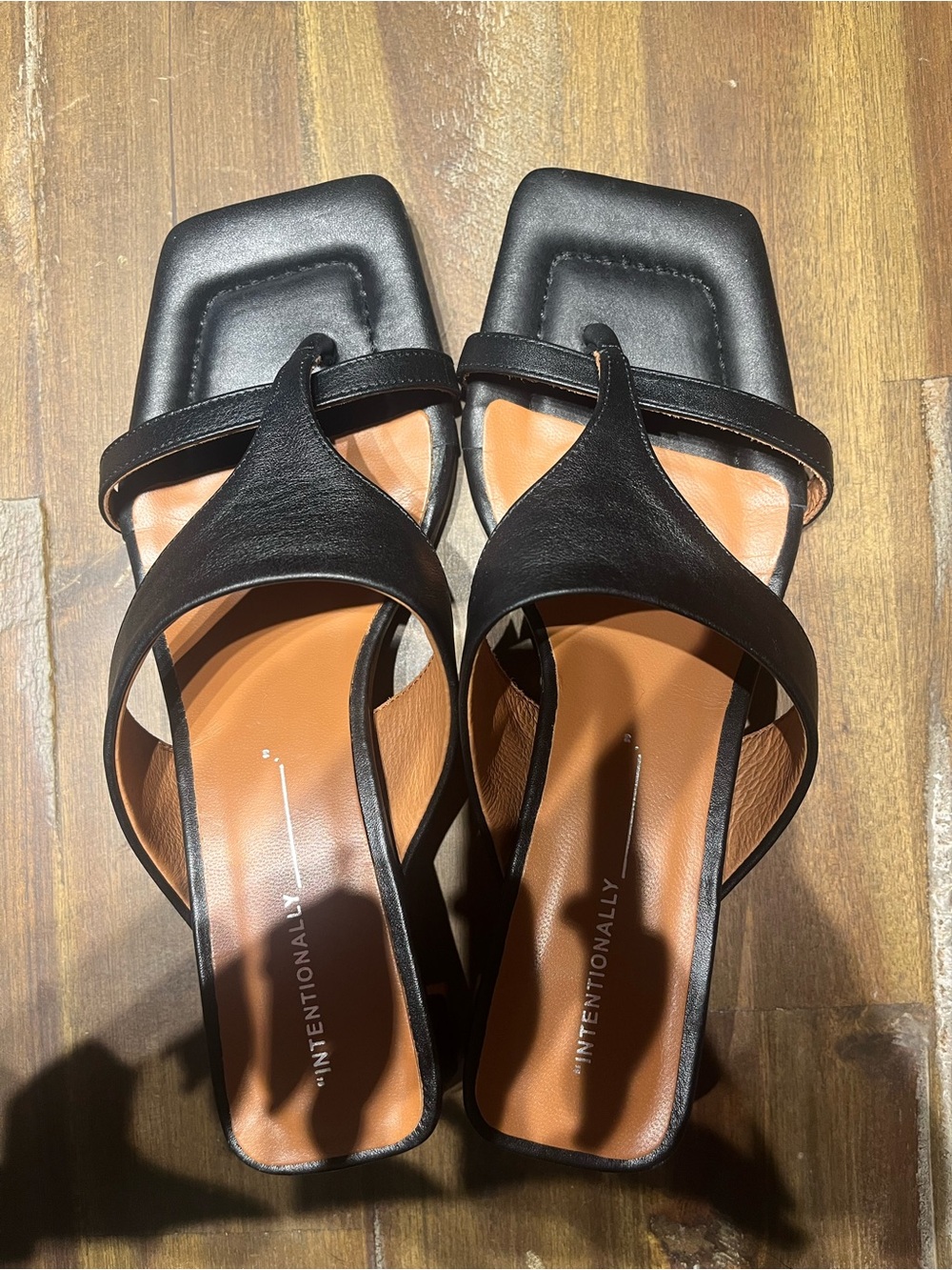 INTENTIONALLY BLANK Black Square-Toe Strappy Heels